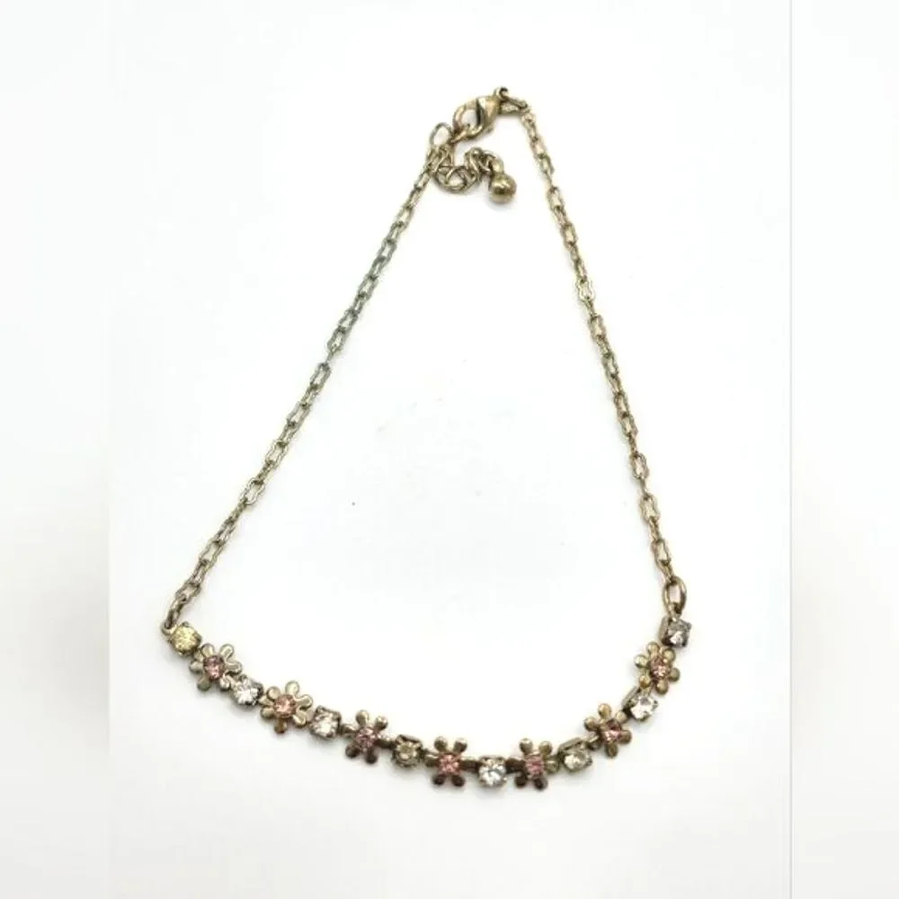 Vintage gold rhinestone flower anklet